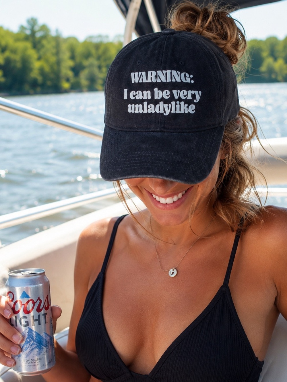 Warning: I Can Be Very Unladylike Navy Blue Embroidered Cap